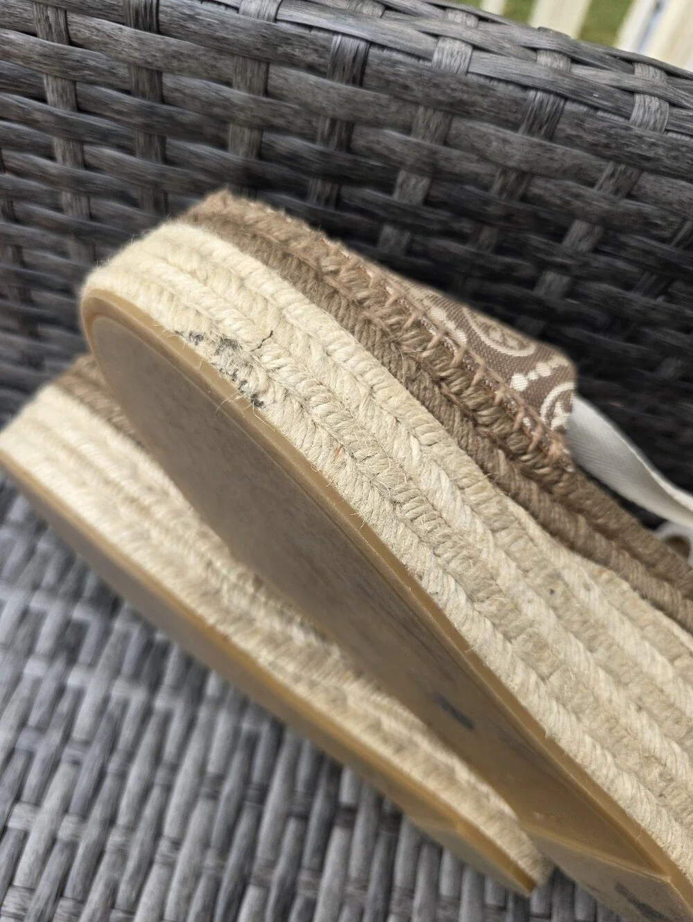 Tory Burch T-Monogram Espadrille Wedge Platform Ankle Tie Logo Brown Canvas Sz 8